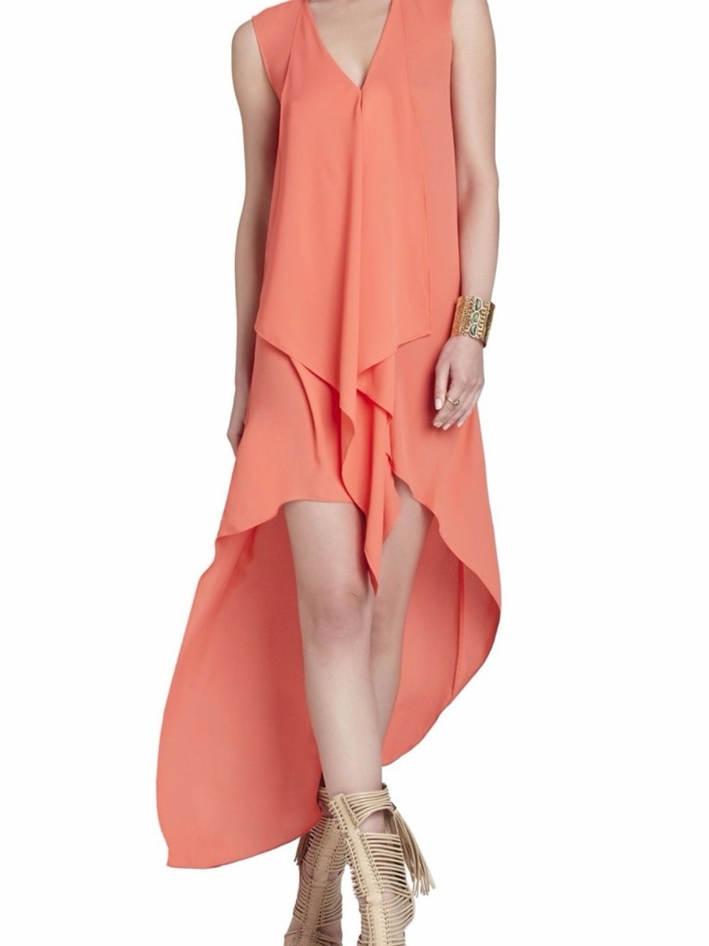 BCBGMaxAzria Coral Sleeveless High-Low V-Neck Dress
